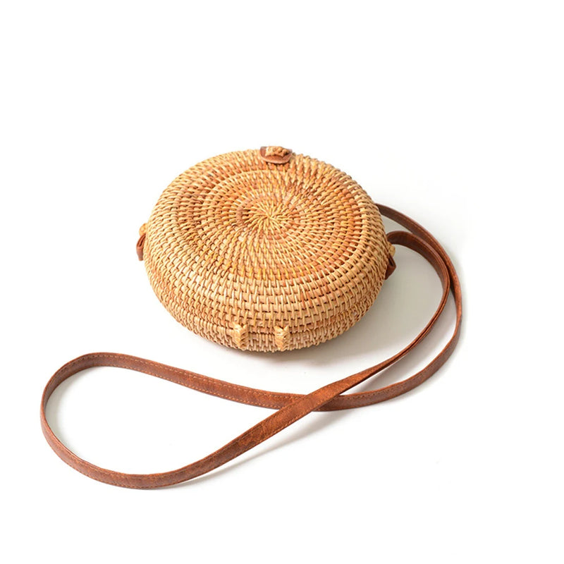 INS Ladies Hand-woven Bag Round Rattan Bohemia Beach Messenger Bag