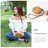 INS Ladies Hand-Woven Bag Round Rattan Retro Literary Bohemia Beach Messenger Ba