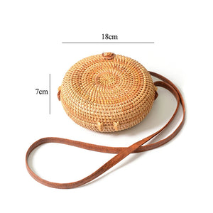 INS Ladies Hand-woven Bag Round Rattan Bohemia Beach Messenger Bag