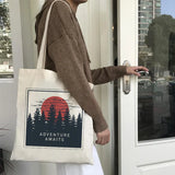 Vintage Sweet Women Harajuku Letter Cartoon Print Canvas Shoulder Bag