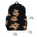 Lamb Hair Backpack Women School Bags For Teenage Girls Bears Print Bagpack
