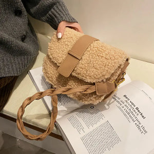 Lambwool Shoulder Bag Plush Saddle Handbag Casual Messenger Crossbody Bags