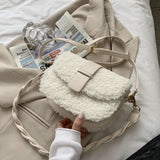 Lambwool Shoulder Bag Plush Saddle Handbag Casual Messenger Crossbody Bags