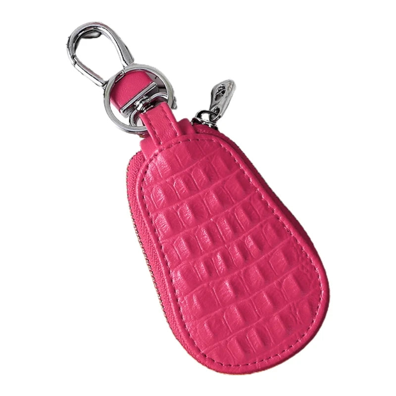 Leather Car Key Case Holder Cover Crocodile Grain Mini Bag Keychain Wallet Pouch