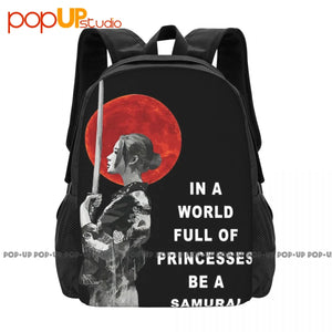 Samurai Japanese Girl Blood Moon Backpack Large Capacity Vintage