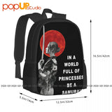 Samurai Japanese Girl Blood Moon Backpack Large Capacity Vintage