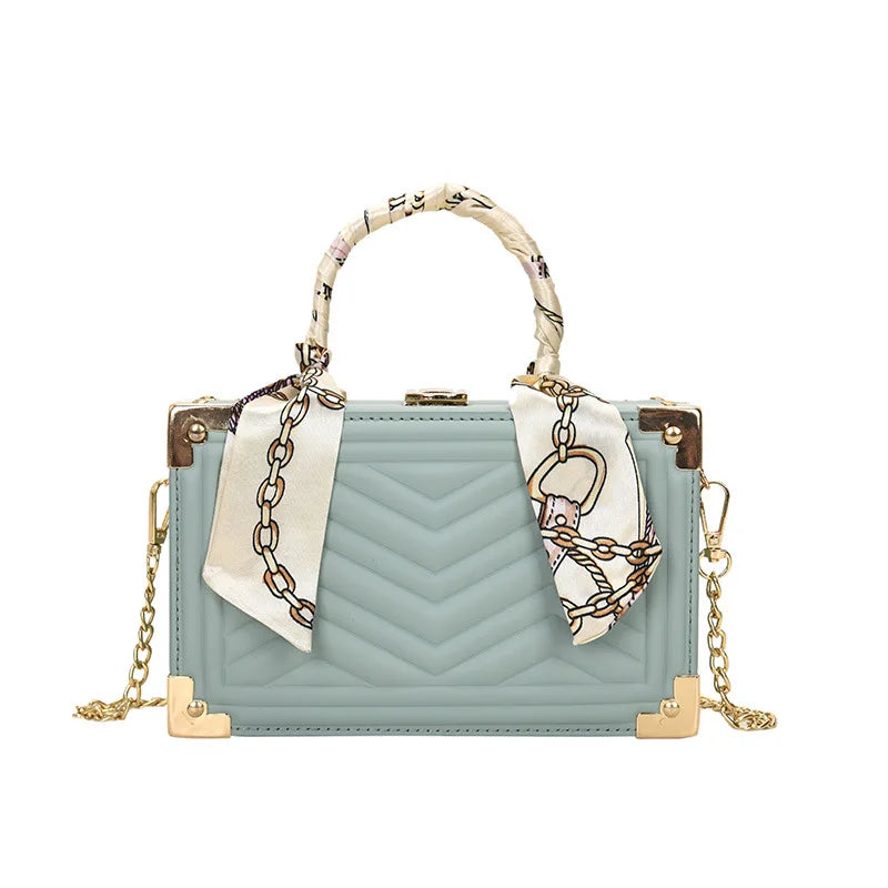 Solid Box Bag Silk Scarf Decoration Chain Messenger Dinner Bag