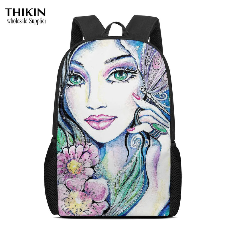 Indian Bride Flower Print School Bags Casual Student Boys Girls Cartoon Bookbags