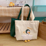 Duck Embroidery Canvas Tote Bag for Women and Girls