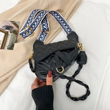 Ins Solid Embroidery Thread Saddle Bag Women's Adjustable Shoulder Strap