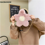 Plush Flower Crossbody Bag Chain Shoulder Bag Faux Fur Handbags