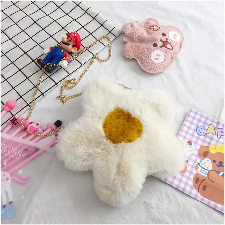Plush Flower Crossbody Bag Chain Shoulder Bag Faux Fur Handbags