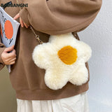 Plush Flower Crossbody Bag Chain Shoulder Bag Faux Fur Handbags