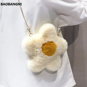 Plush Flower Crossbody Bag Chain Shoulder Bag Faux Fur Handbags