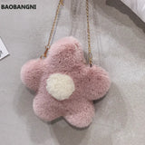 Plush Flower Crossbody Bag Chain Shoulder Bag Faux Fur Handbags