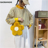 Plush Flower Crossbody Bag Chain Shoulder Bag Faux Fur Handbags