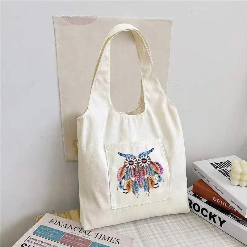 Feather Pattern Canvas Vest Bag Women Canvas Shoulder Bag