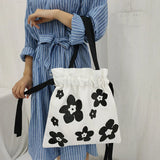 Floral Canvas Shoulder Bag Large Capacity Totes Cross Body Shopping