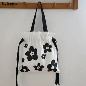 Floral Canvas Shoulder Bag Large Capacity Totes Cross Body Shopping