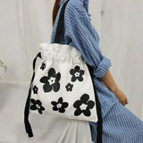 Floral Canvas Shoulder Bag Large Capacity Totes Cross Body Shopping