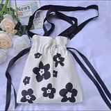 Floral Canvas Shoulder Bag Large Capacity Totes Cross Body Shopping