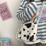 Harajuku Cow Print Bag Canvas Women Chain Messenger Bags