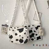 Harajuku Cow Print Bag Canvas Women Chain Messenger Bags