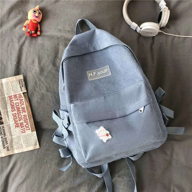 High Corduroy Women Backpack Female College Student Backpacks Junior High School