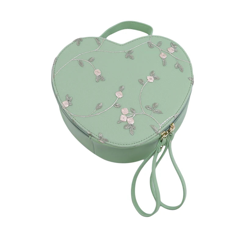 Floral Embroidery Heart Handbag Purse Shoulder Bag Chain Messenger Clutch