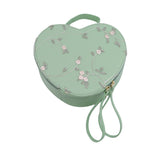Floral Embroidery Handbag Purse Shoulder Bag Heart Shaped Leather Chain