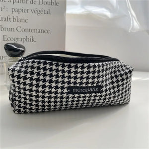 Houndstooth Cosmetic Bag Zipper Small Storage Girls Pencil Case Makeup Bags