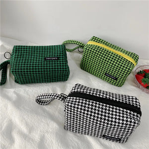 Houndstooth Cosmetic Bag Zipper Small Storage Girls Pencil Case Makeup Bags