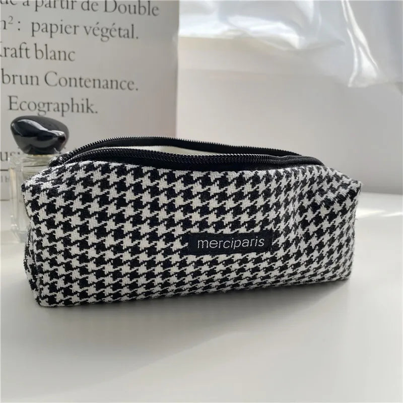 Houndstooth Cosmetic Bag Zipper Small Storage Girls Pencil Case Makeup Bags