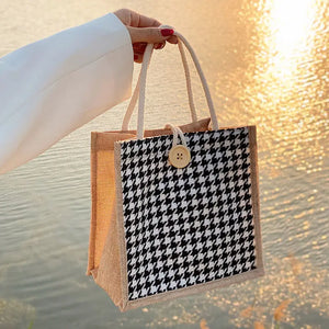 Ins Lunch Bags for Women Houndstooth Small Lunch Bag Food Storage Tote Bag