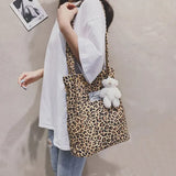 Leopard Print Canvas Shoulder Bag for Girls