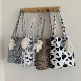 Leopard Print Canvas Shoulder Bag for Girls