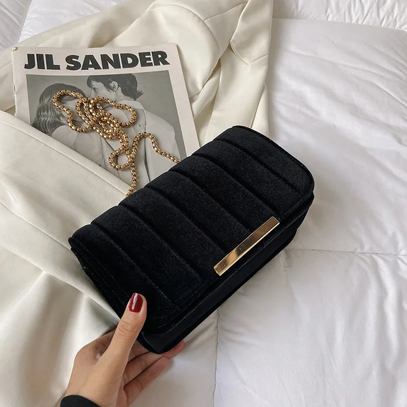 Ins Velvet Female Crossbody Bag Solid Chain Shoulder Bag