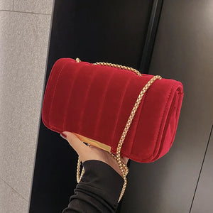 Ins Velvet Female Crossbody Bag Solid Chain Shoulder Bag
