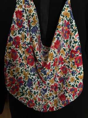 Vintage Floral Cotton Shoulder Bag for Women Large Capacity Handbag