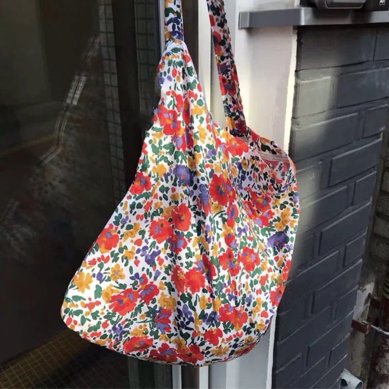 Vintage Floral Cotton Shoulder Bag for Women Large Capacity Handbag