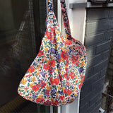 Vintage Floral Cotton Shoulder Bag for Women Large Capacity Handbag