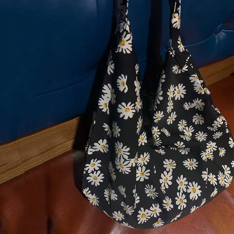 Vintage Floral Cotton Shoulder Bag for Women Large Capacity Handbag