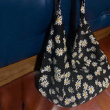Vintage Floral Cotton Shoulder Bag for Women Large Capacity Handbag