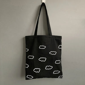 Clouds Printing Canvas Tote Bag with Zipper