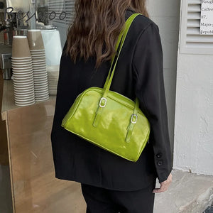 Green Leather Shoulder Bag for Women