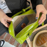 Green Leather Shoulder Bag for Women