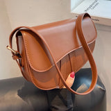 Ins Women's Retro Niche Shoulder Bag Female PU Saddle Bag Handbag