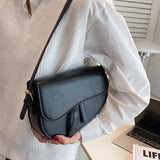 Ins Women's Retro Niche Shoulder Bag Female PU Saddle Bag Handbag