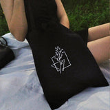 Y2K Plant Print Canvas Bag Large-Capacity Shopper Shoulder Bag