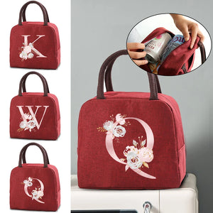 Insulated Bento Lunch Box Thermal Bag Food Storage Bags Pink Flower Letter Print